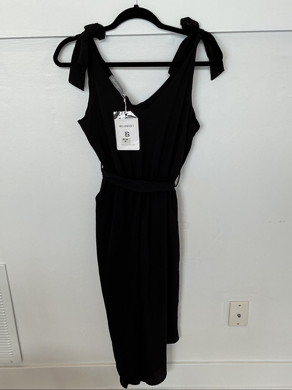 Tie-Shoulder Black Midi romper by Belongsc